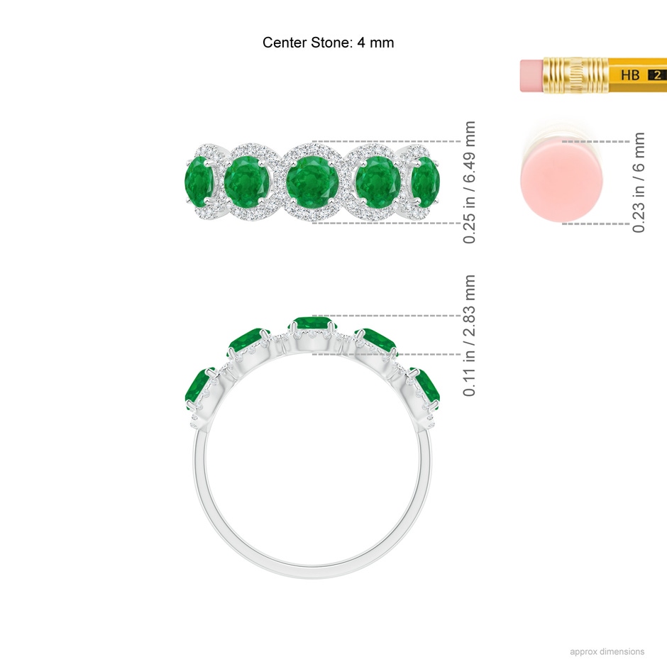 4mm AA Half Eternity Five-Stone Emerald Halo Ring in White Gold ruler