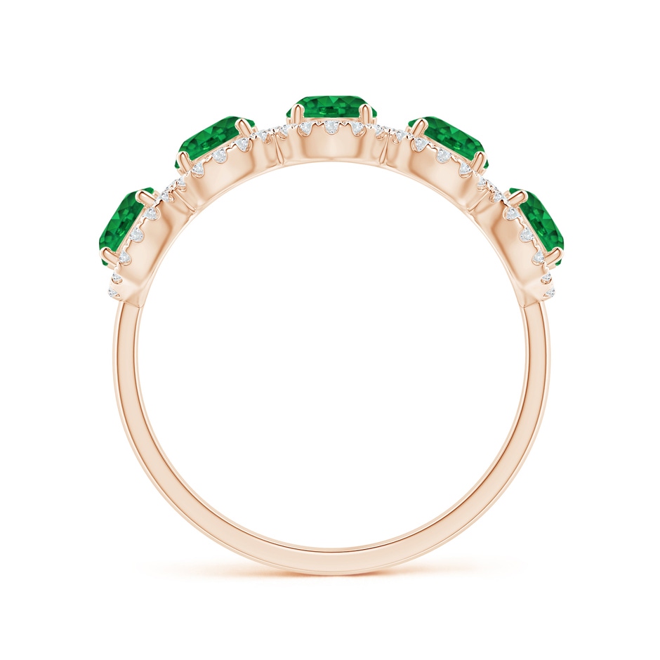 4mm AAA Half Eternity Five-Stone Emerald Halo Ring in Rose Gold side 1