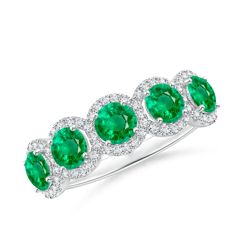 4mm AAA Half Eternity Five-Stone Emerald Halo Ring in White Gold 