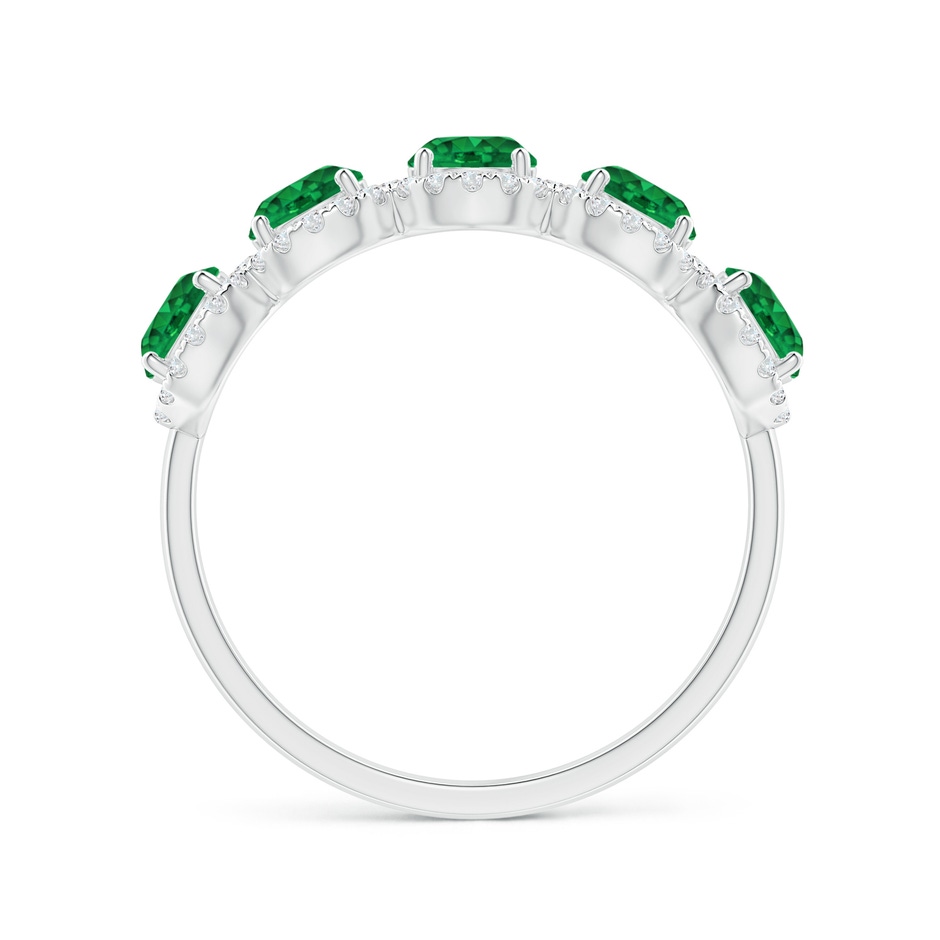 4mm AAA Half Eternity Five-Stone Emerald Halo Ring in White Gold Side 1