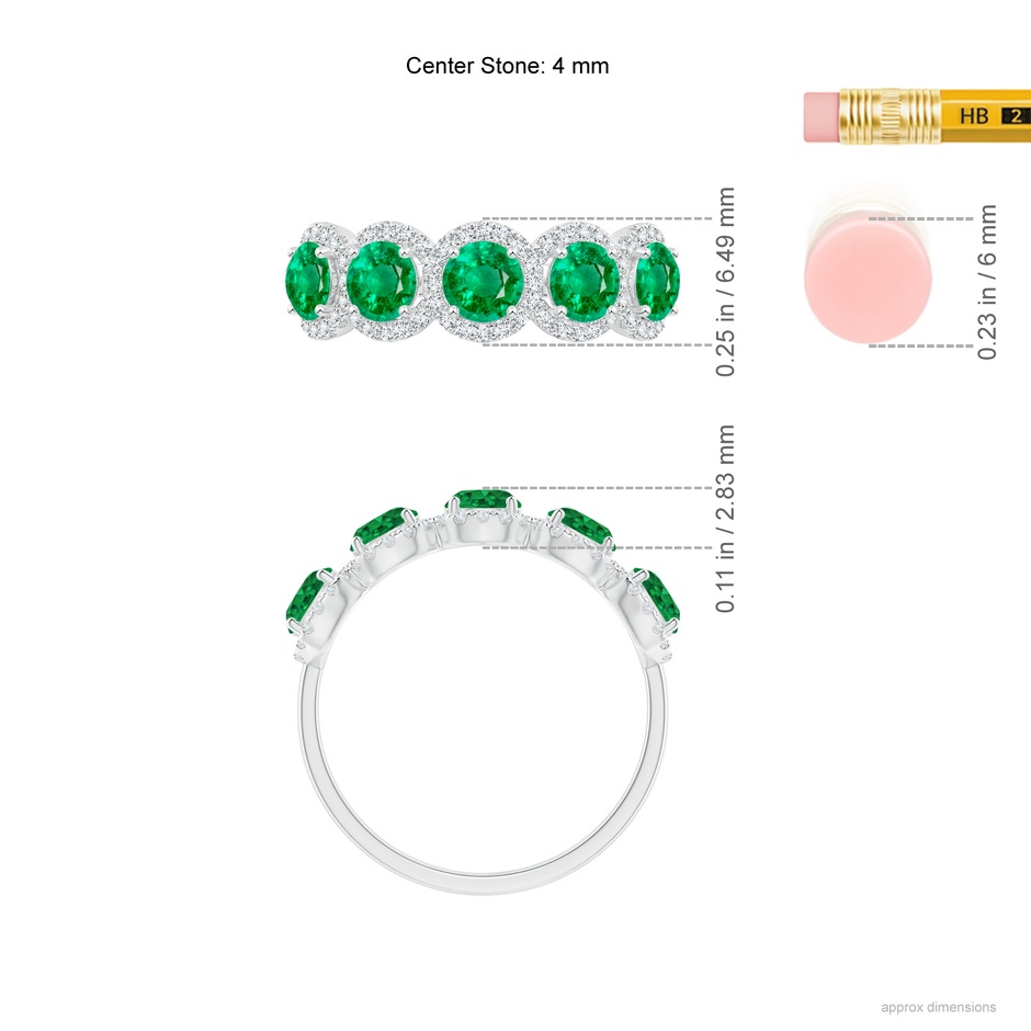 4mm AAA Half Eternity Five-Stone Emerald Halo Ring in White Gold Ruler