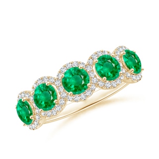 4mm AAA Half Eternity Five-Stone Emerald Halo Ring in Yellow Gold