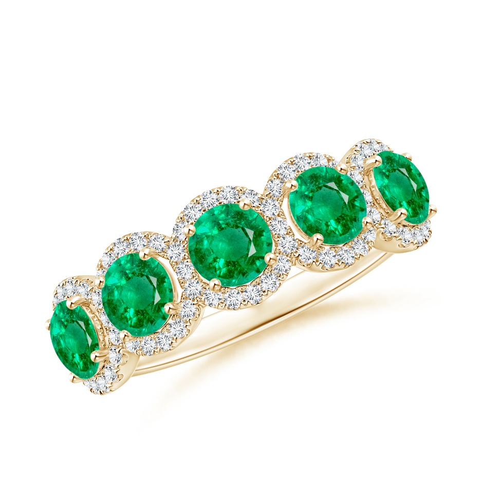 4mm AAA Half Eternity Five-Stone Emerald Halo Ring in Yellow Gold 