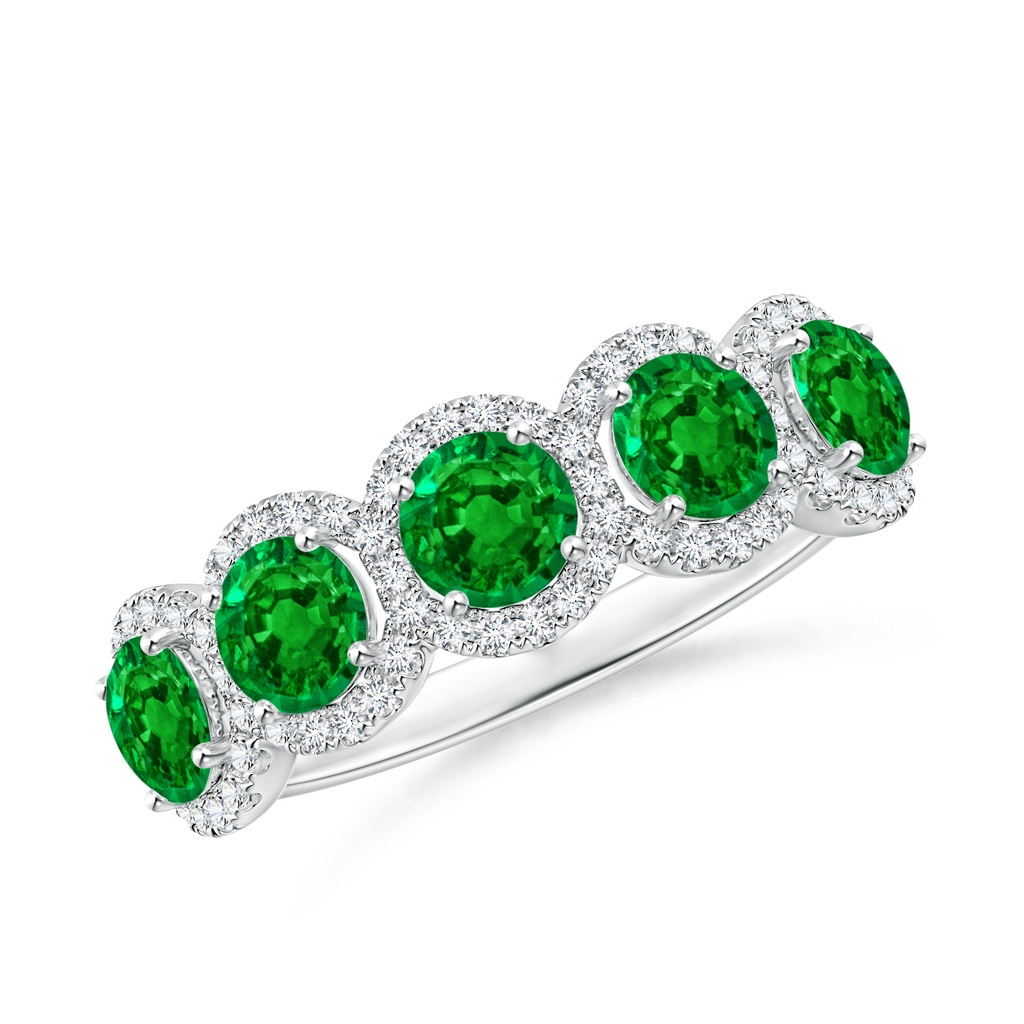 4mm AAAA Half Eternity Five-Stone Emerald Halo Ring in White Gold