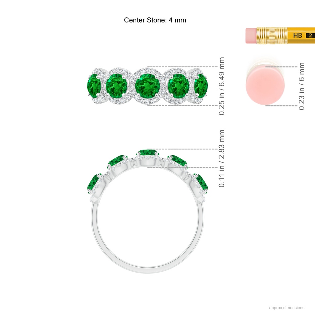 4mm AAAA Half Eternity Five-Stone Emerald Halo Ring in White Gold Ruler