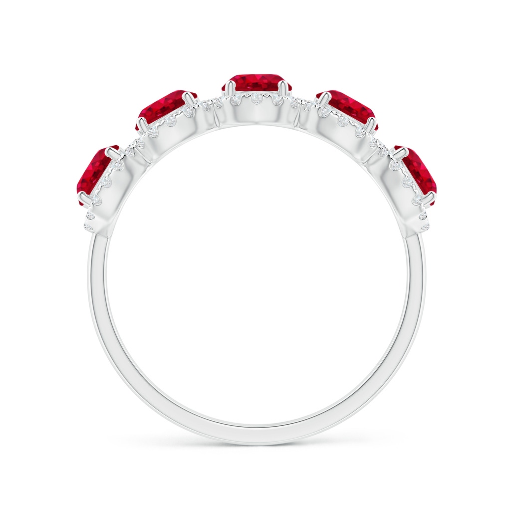 4mm AAA Half Eternity Five-Stone Ruby Halo Ring in White Gold Side 1