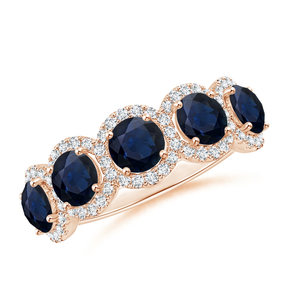 4.5mm A Half Eternity Five-Stone Sapphire Halo Ring in 18K Rose Gold 