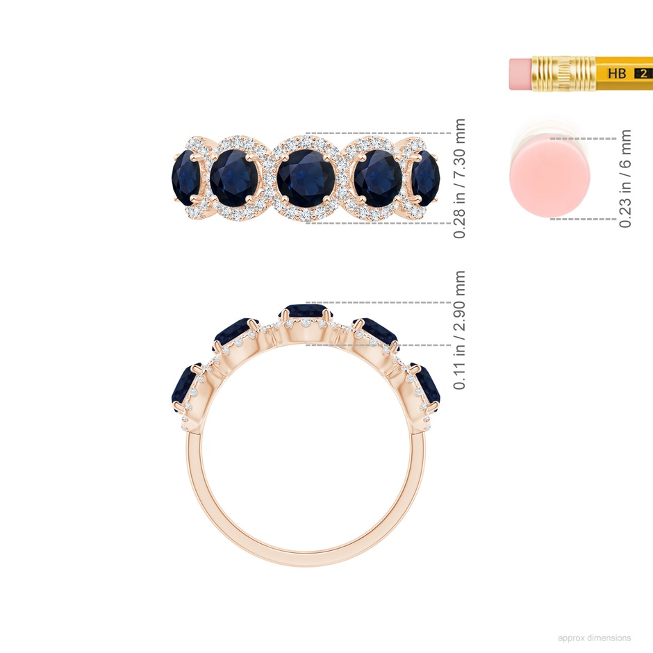 4.5mm A Half Eternity Five-Stone Sapphire Halo Ring in 18K Rose Gold ruler
