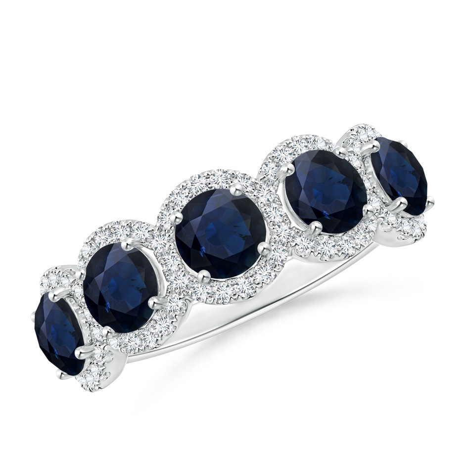 4.5mm A Half Eternity Five-Stone Sapphire Halo Ring in 18K White Gold 