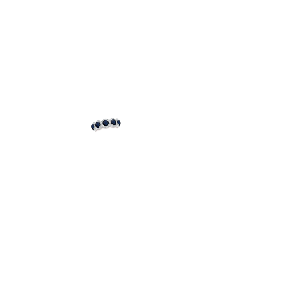 4.5mm A Half Eternity Five-Stone Sapphire Halo Ring in 18K White Gold hand