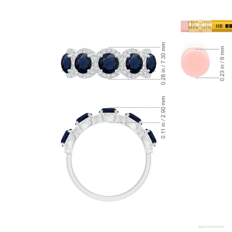 4.5mm A Half Eternity Five-Stone Sapphire Halo Ring in 18K White Gold ruler