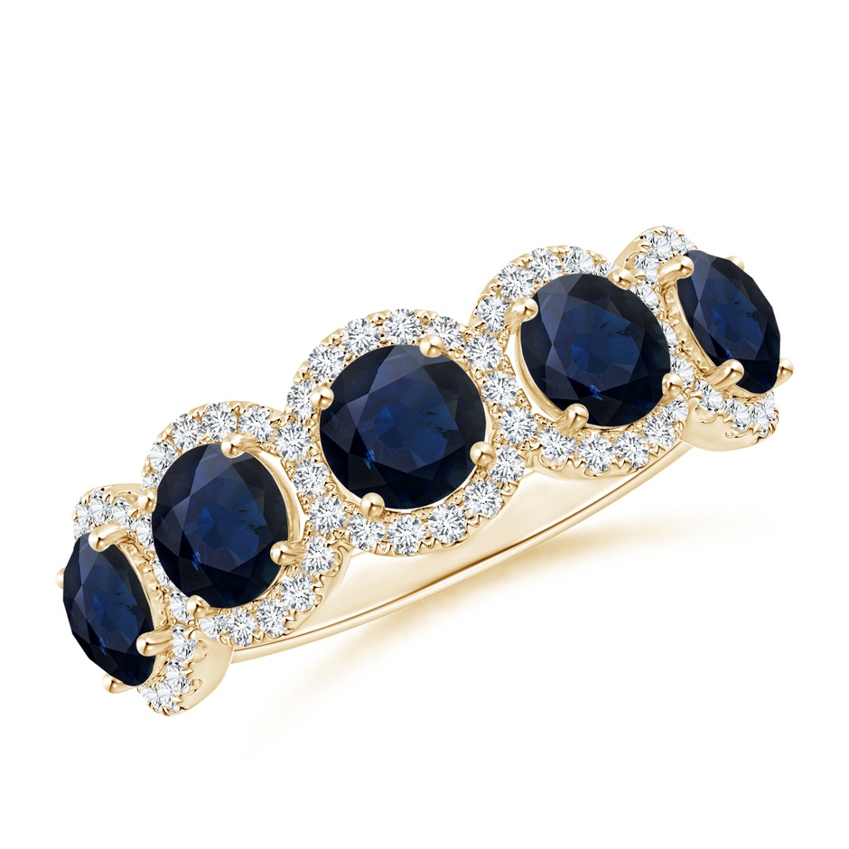 4.5mm A Half Eternity Five-Stone Sapphire Halo Ring in 18K Yellow Gold 
