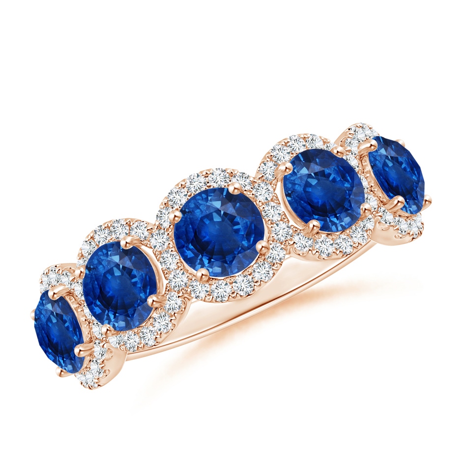 4.5mm AAA Half Eternity Five-Stone Sapphire Halo Ring in Rose Gold 