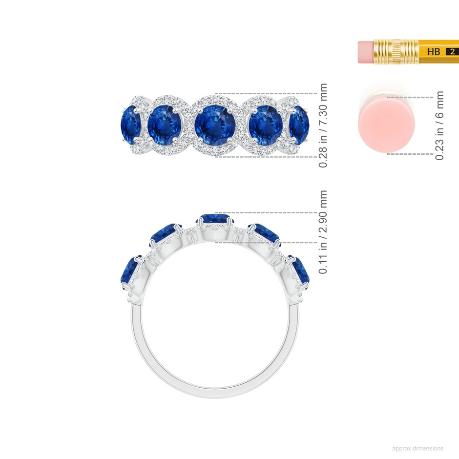 4.5mm AAA Half Eternity Five-Stone Sapphire Halo Ring in White Gold ruler