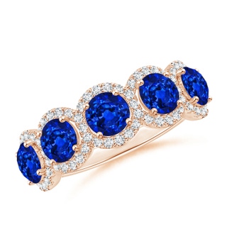 4.5mm AAAA Half Eternity Five-Stone Sapphire Halo Ring in 18K Rose Gold