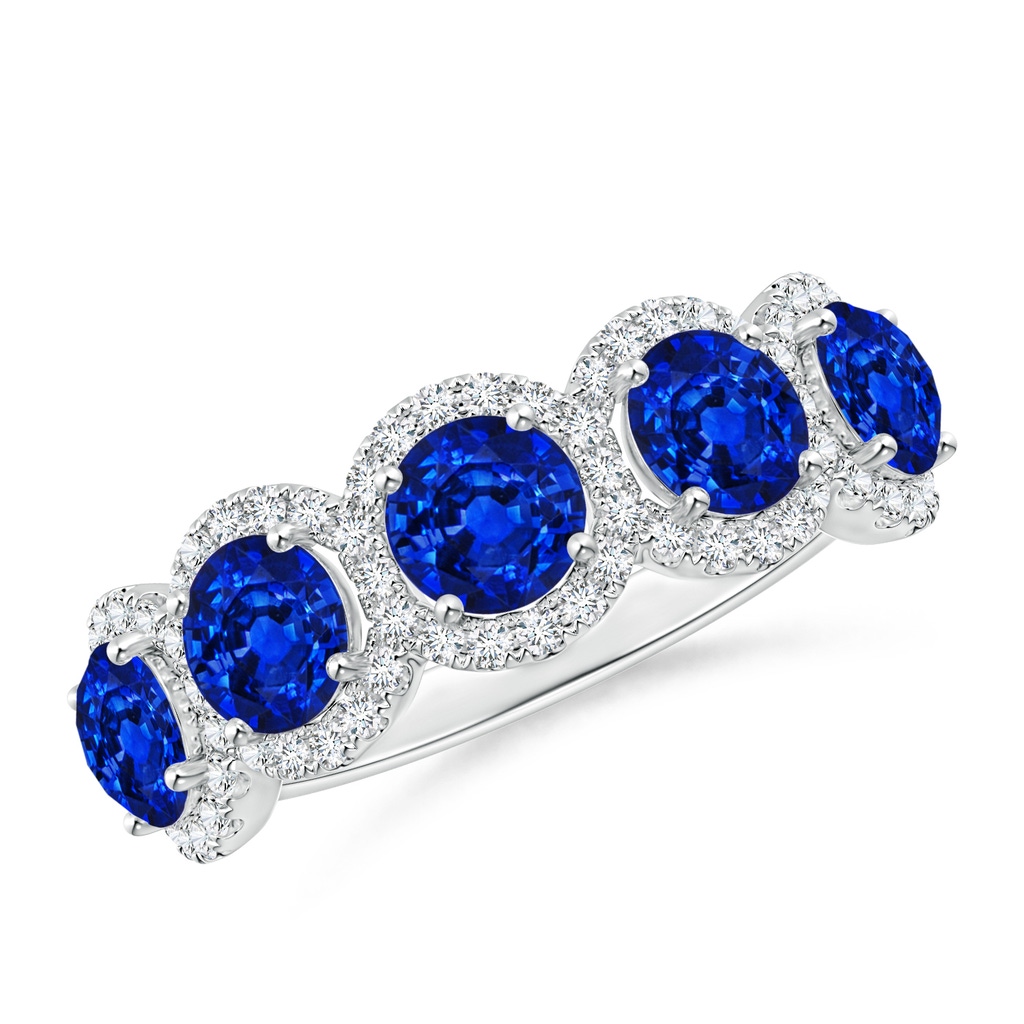 4.5mm AAAA Half Eternity Five-Stone Sapphire Halo Ring in White Gold