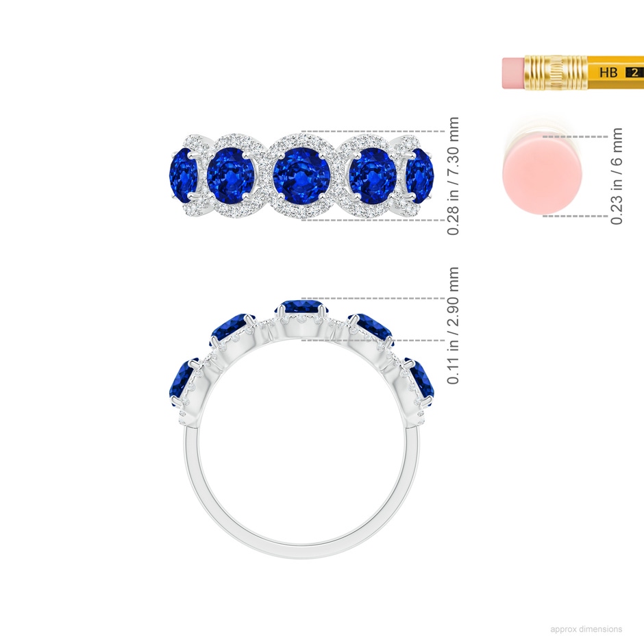 4.5mm AAAA Half Eternity Five-Stone Sapphire Halo Ring in White Gold ruler