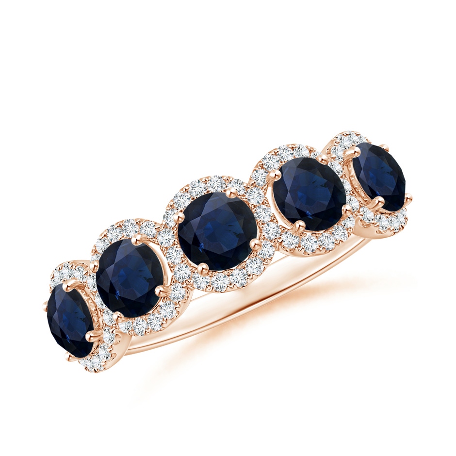 4mm A Half Eternity Five-Stone Sapphire Halo Ring in 18K Rose Gold 