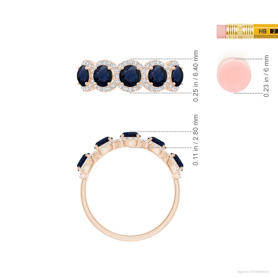 4mm A Half Eternity Five-Stone Sapphire Halo Ring in 18K Rose Gold ruler
