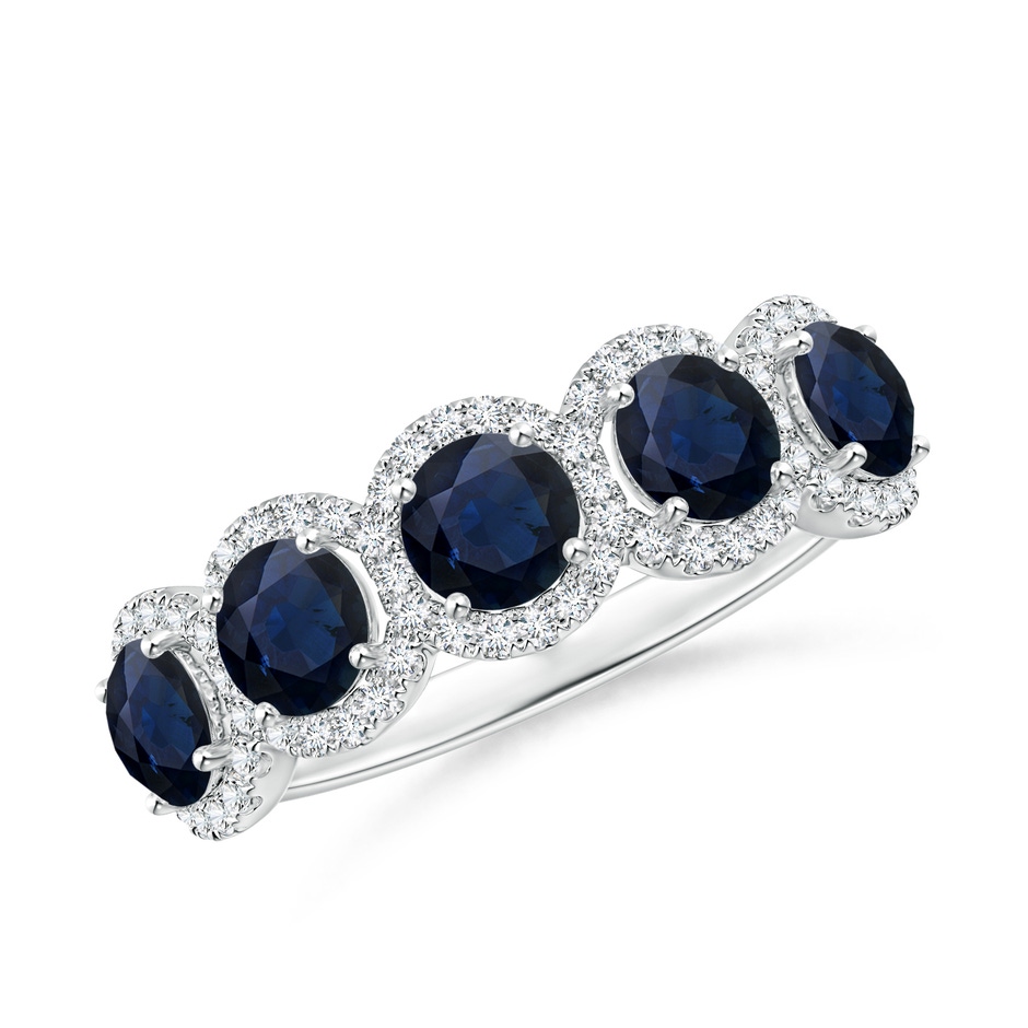 4mm A Half Eternity Five-Stone Sapphire Halo Ring in 18K White Gold 