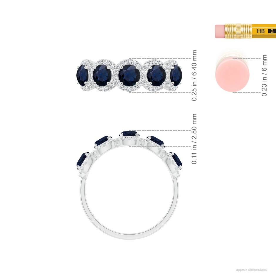 4mm A Half Eternity Five-Stone Sapphire Halo Ring in 18K White Gold ruler