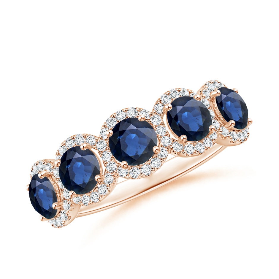 4mm AA Half Eternity Five-Stone Sapphire Halo Ring in Rose Gold 
