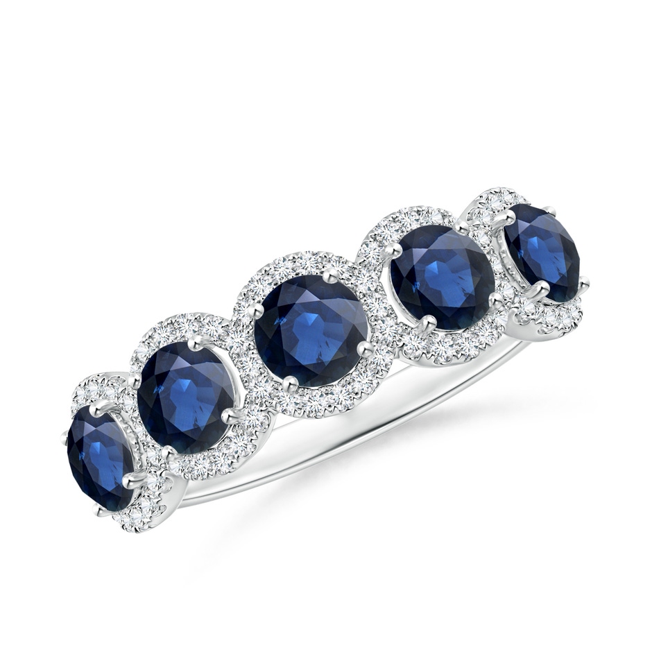 4mm AA Half Eternity Five-Stone Sapphire Halo Ring in White Gold 