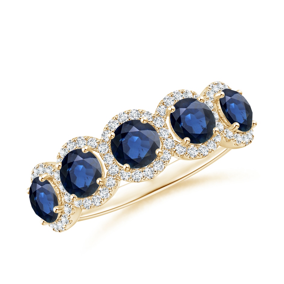 4mm AA Half Eternity Five-Stone Sapphire Halo Ring in Yellow Gold 