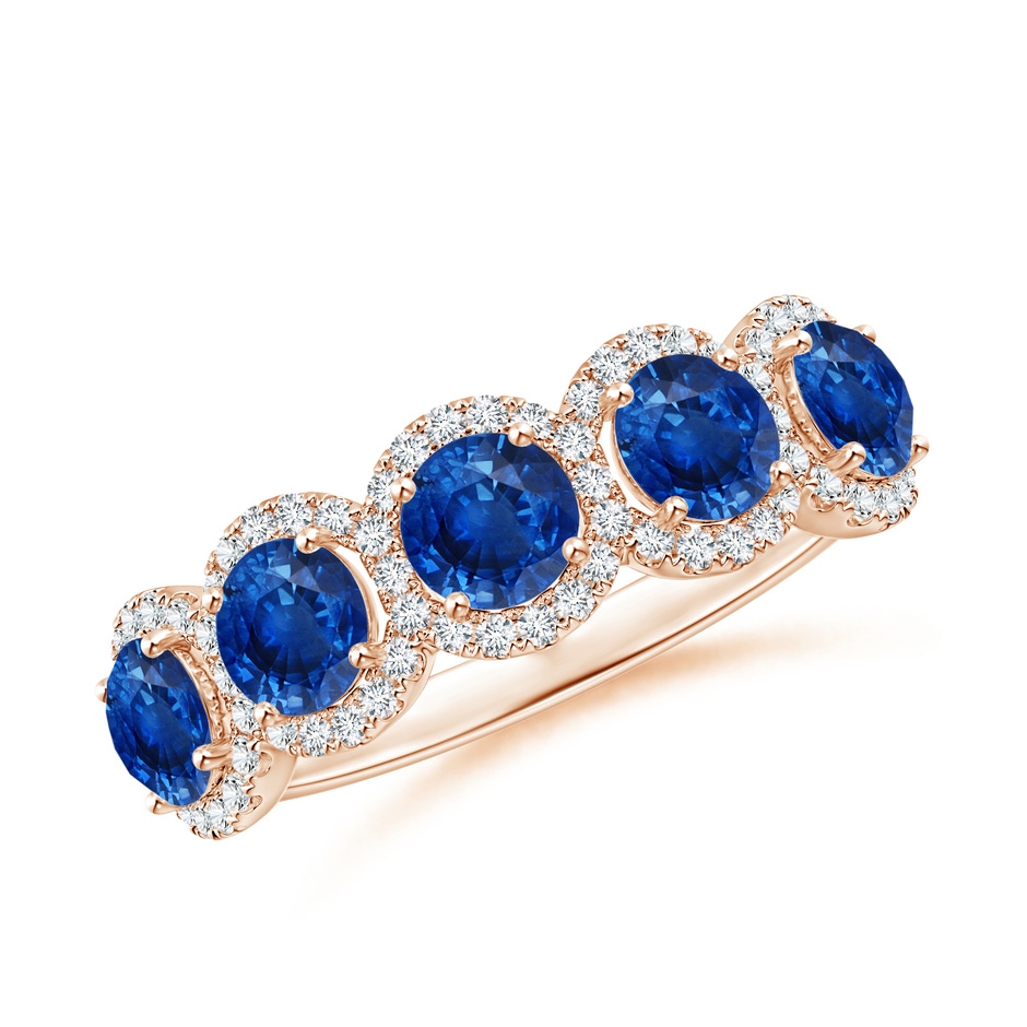4mm AAA Half Eternity Five-Stone Sapphire Halo Ring in Rose Gold 