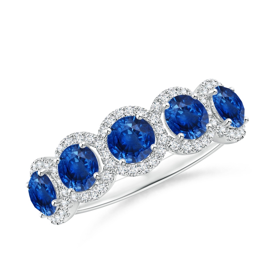 4mm AAA Half Eternity Five-Stone Sapphire Halo Ring in White Gold 
