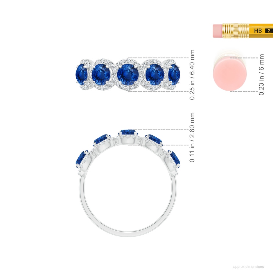4mm AAA Half Eternity Five-Stone Sapphire Halo Ring in White Gold ruler