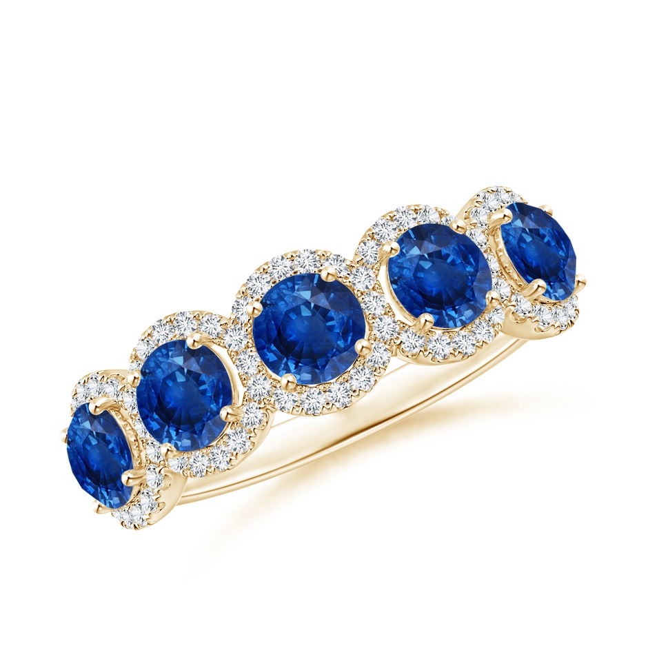 4mm AAA Half Eternity Five-Stone Sapphire Halo Ring in Yellow Gold 