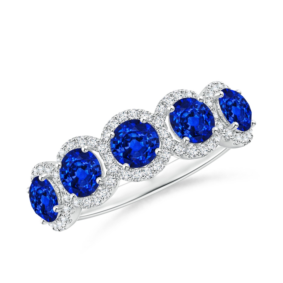 4mm AAAA Half Eternity Five-Stone Sapphire Halo Ring in P950 Platinum 