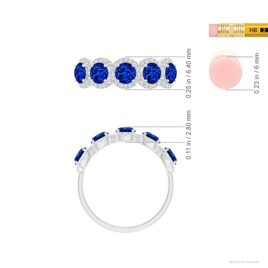 4mm AAAA Half Eternity Five-Stone Sapphire Halo Ring in P950 Platinum ruler