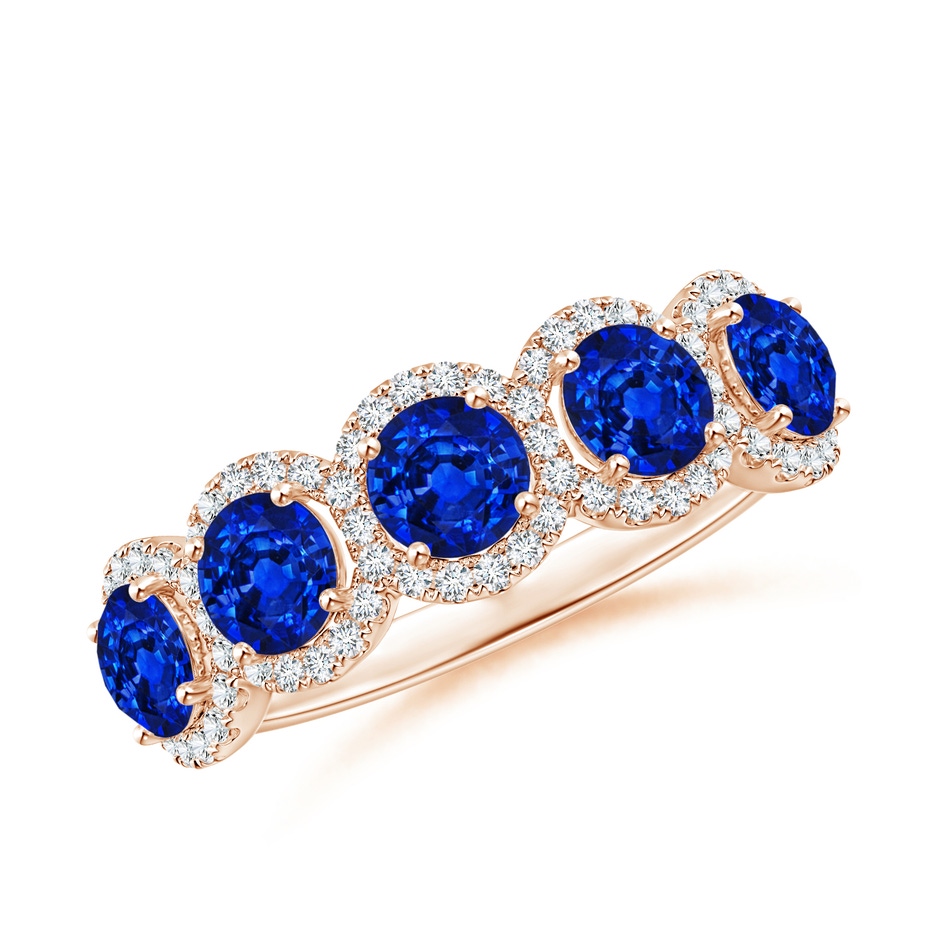 4mm AAAA Half Eternity Five-Stone Sapphire Halo Ring in Rose Gold 