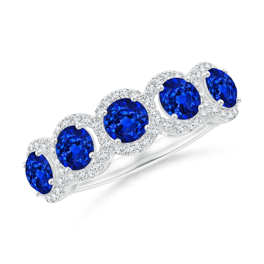 4mm AAAA Half Eternity Five-Stone Sapphire Halo Ring in White Gold