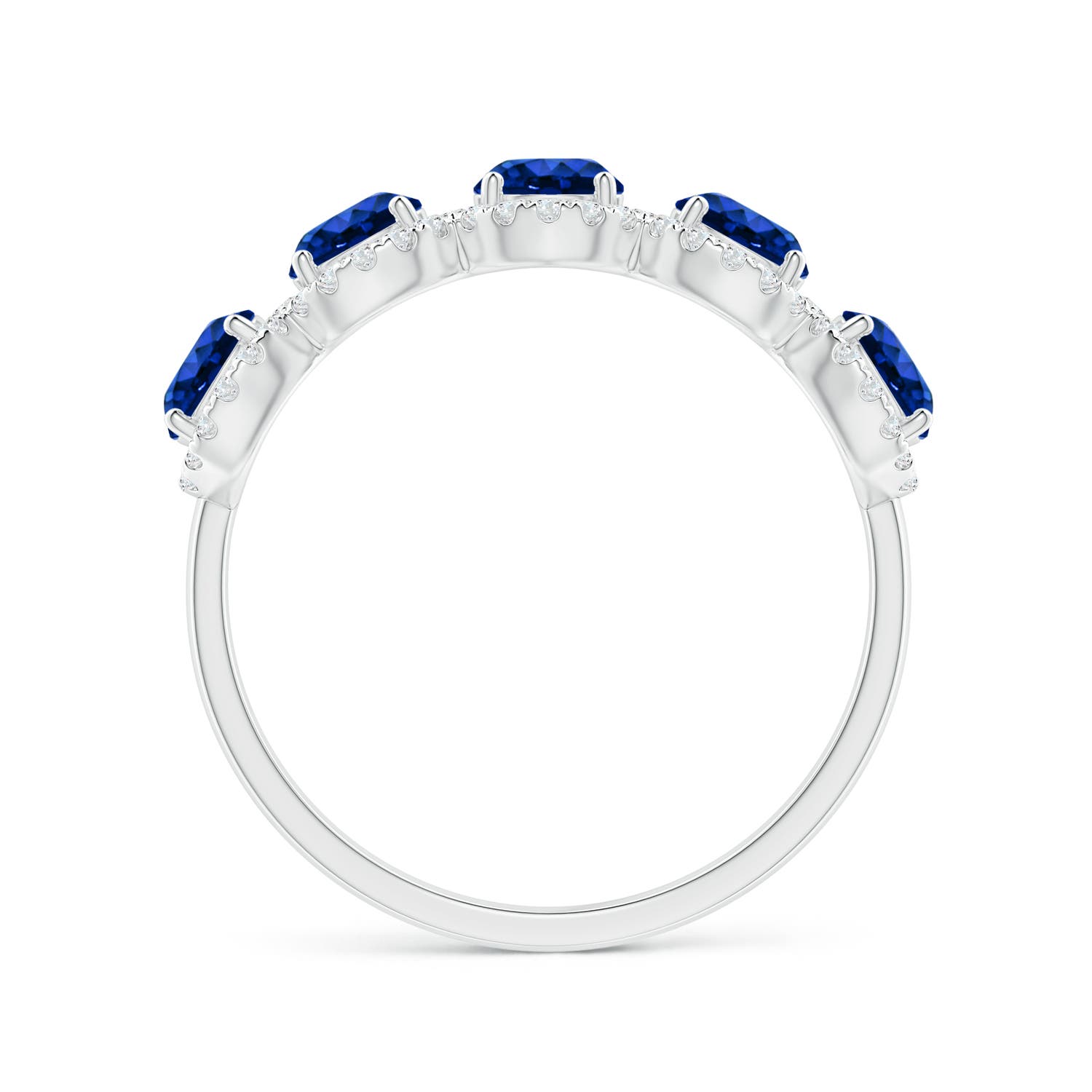 4mm AAAA Half Eternity Five-Stone Sapphire Halo Ring in White Gold