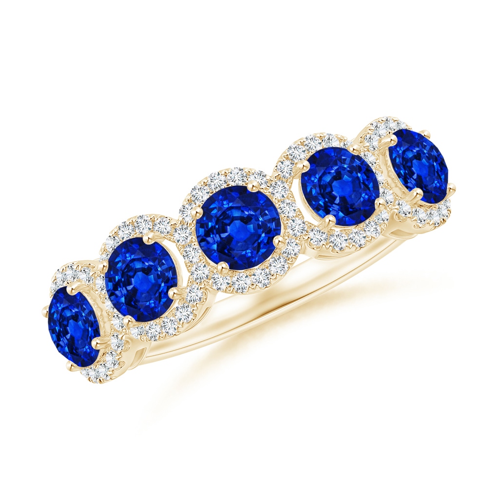 4mm AAAA Half Eternity Five-Stone Sapphire Halo Ring in Yellow Gold