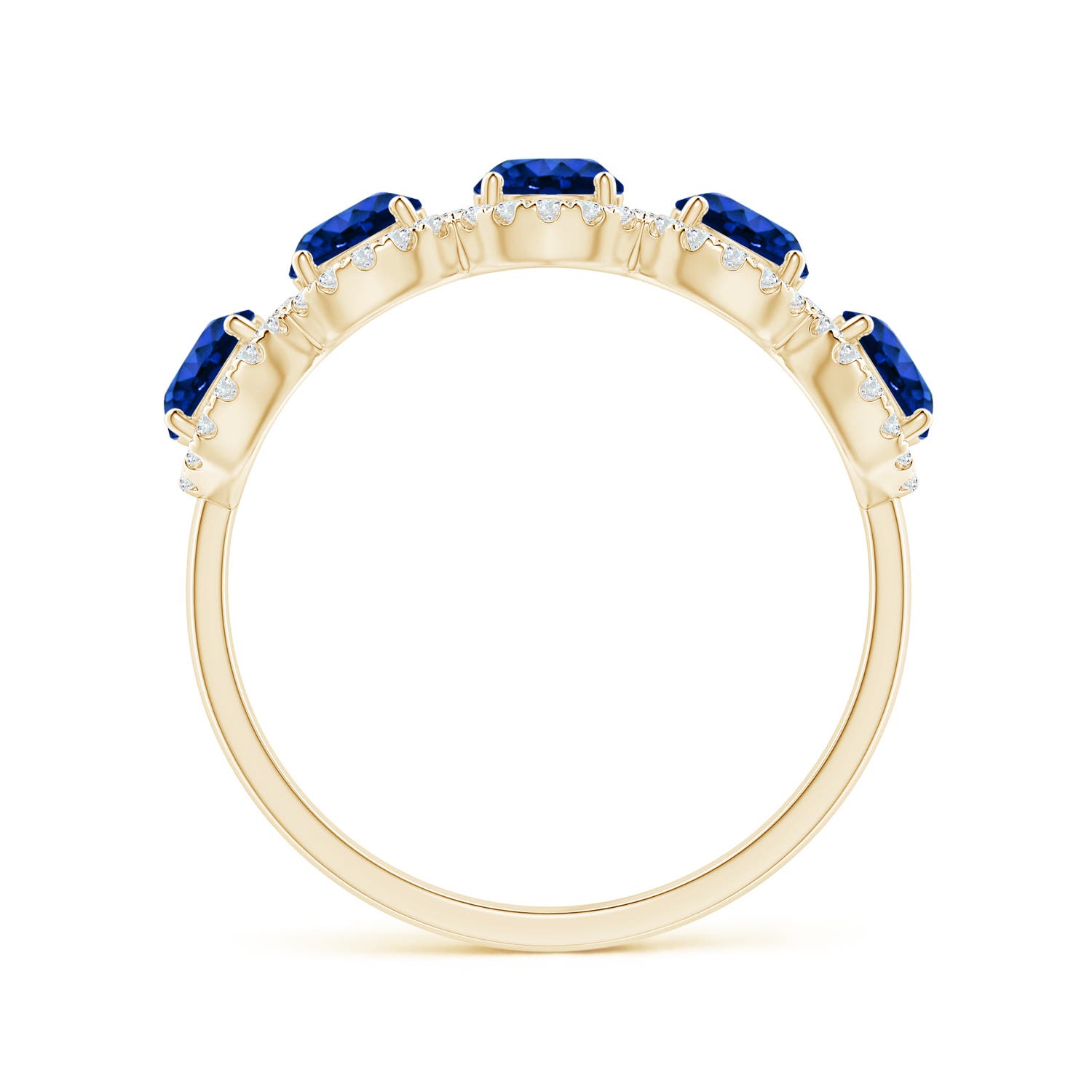 4mm AAAA Half Eternity Five-Stone Sapphire Halo Ring in Yellow Gold