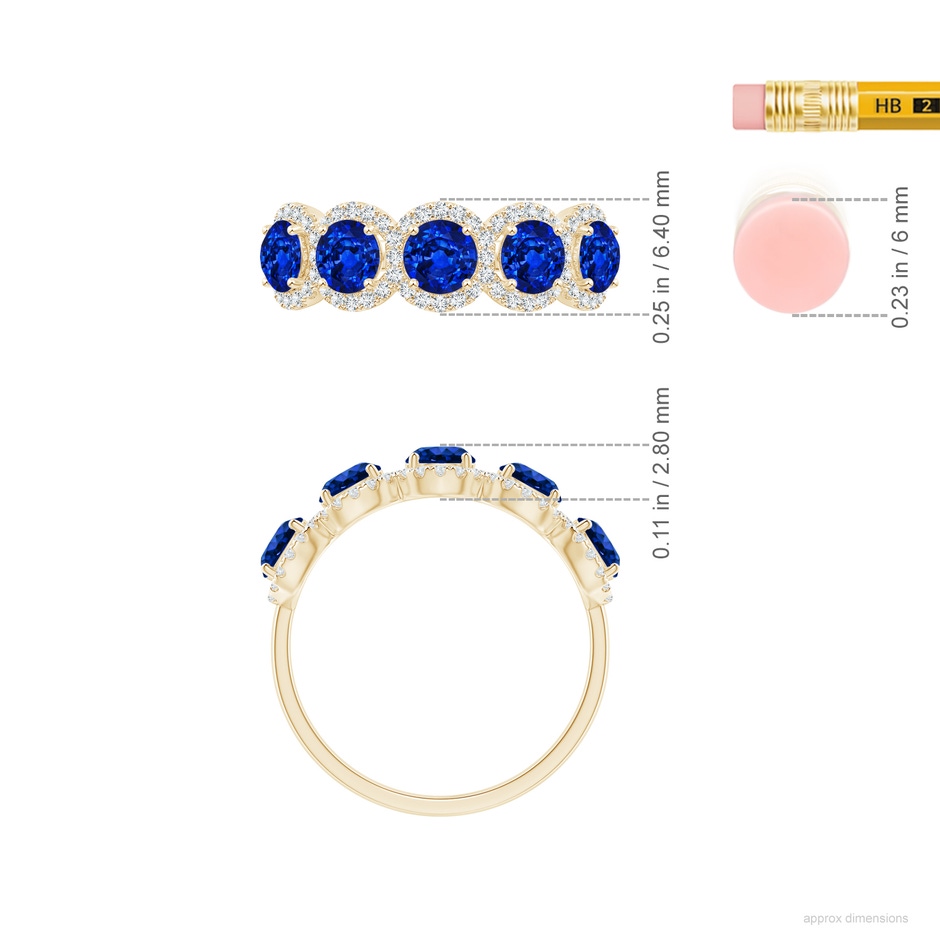 4mm Lab-Grown Half Eternity Five-Stone Sapphire Halo Ring in Yellow Gold ruler
