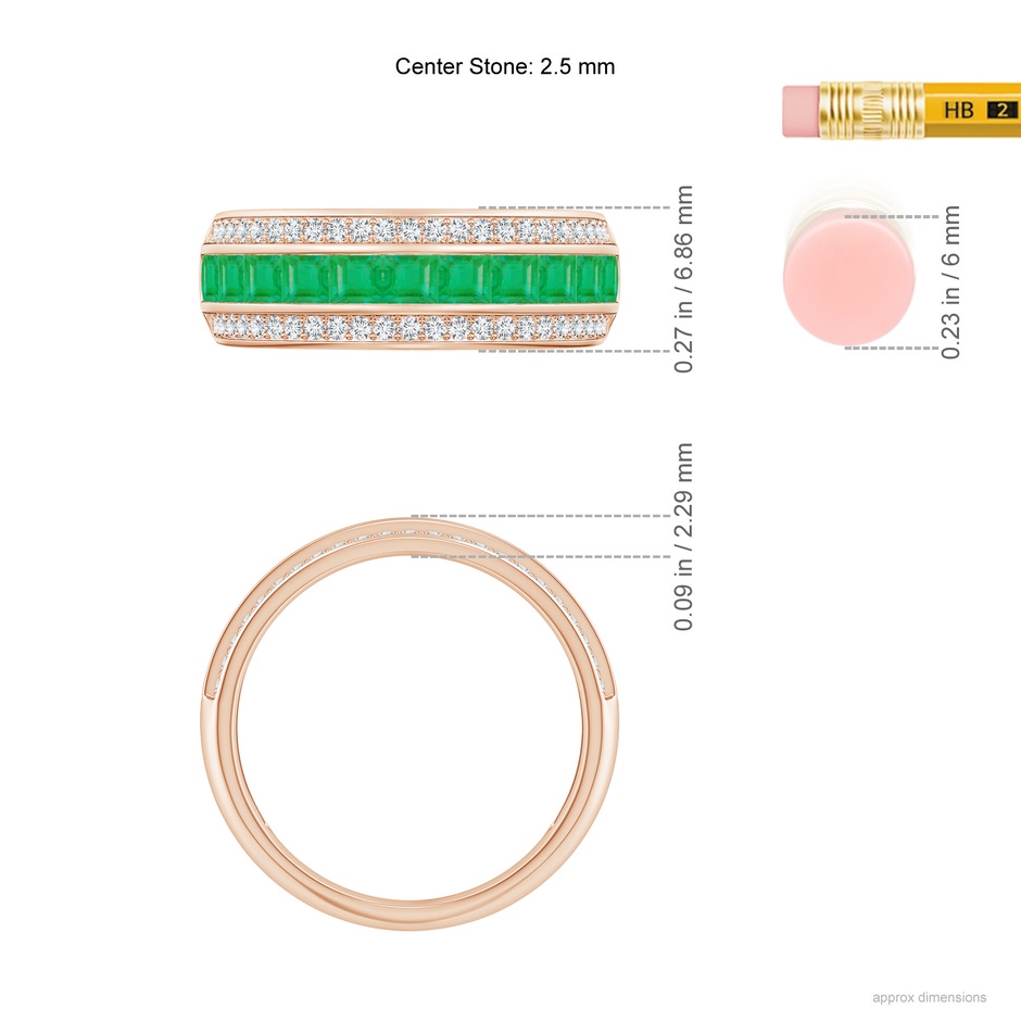 2.5mm A Channel-Set Square Emerald and Diamond Half Eternity Band in Rose Gold ruler