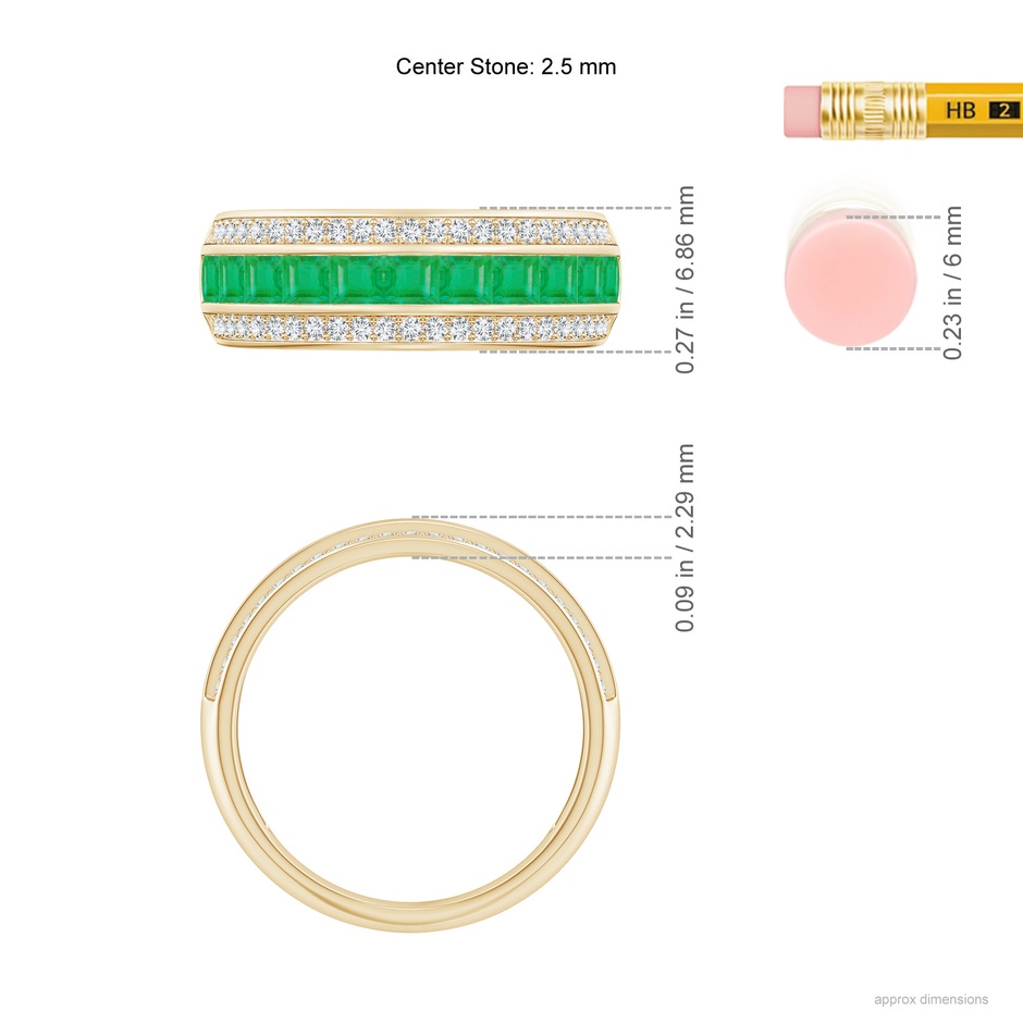 2.5mm A Channel-Set Square Emerald and Diamond Half Eternity Band in Yellow Gold ruler