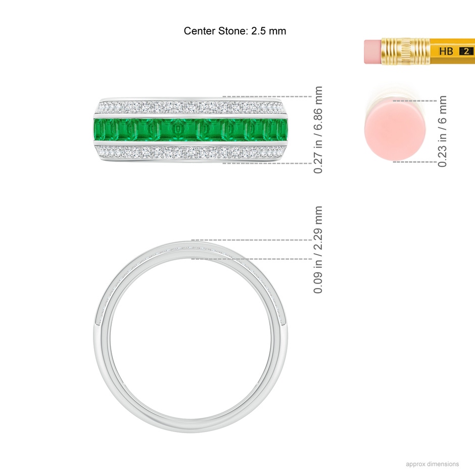 2.5mm AA Channel-Set Square Emerald and Diamond Half Eternity Band in P950 Platinum ruler