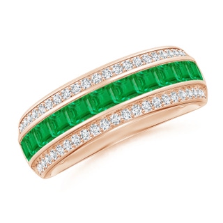 2.5mm AA Channel-Set Square Emerald and Diamond Half Eternity Band in Rose Gold