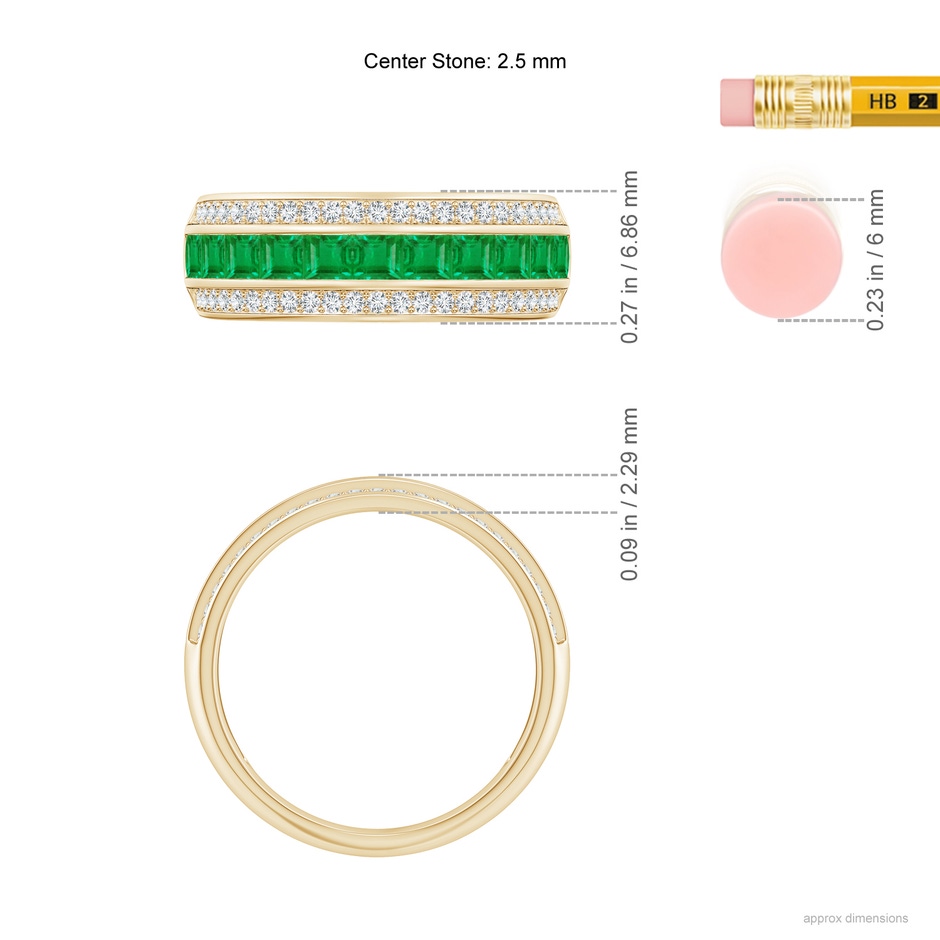 2.5mm AA Channel-Set Square Emerald and Diamond Half Eternity Band in Yellow Gold ruler