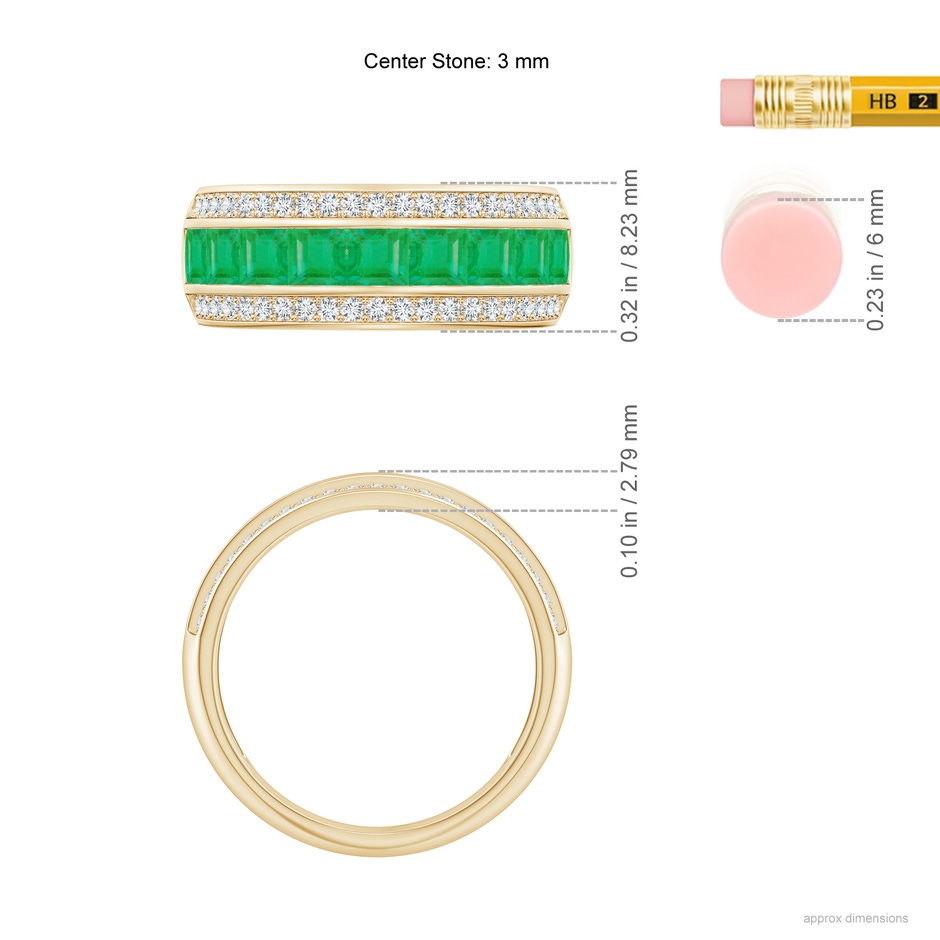 3mm A Channel-Set Square Emerald and Diamond Half Eternity Band in Yellow Gold ruler