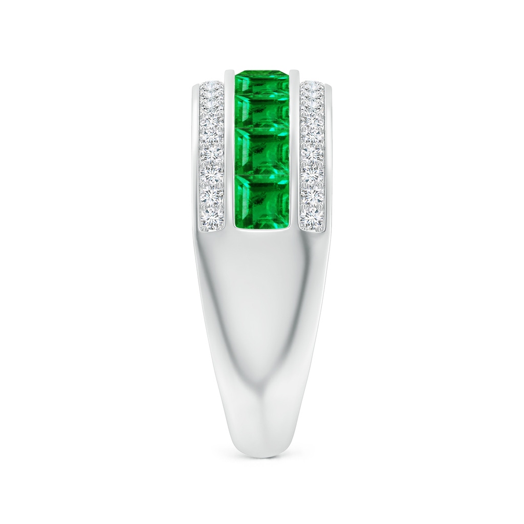 3mm AAA Channel-Set Square Emerald and Diamond Half Eternity Band in P950 Platinum Side-2