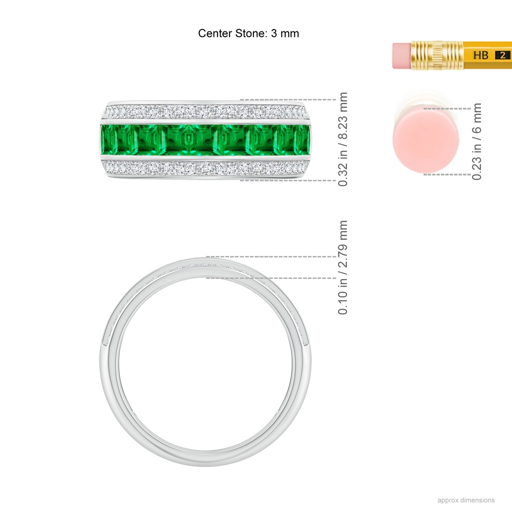 3mm AAA Channel-Set Square Emerald and Diamond Half Eternity Band in P950 Platinum Ruler