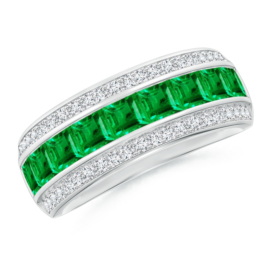 3mm AAA Channel-Set Square Emerald and Diamond Half Eternity Band in White Gold 