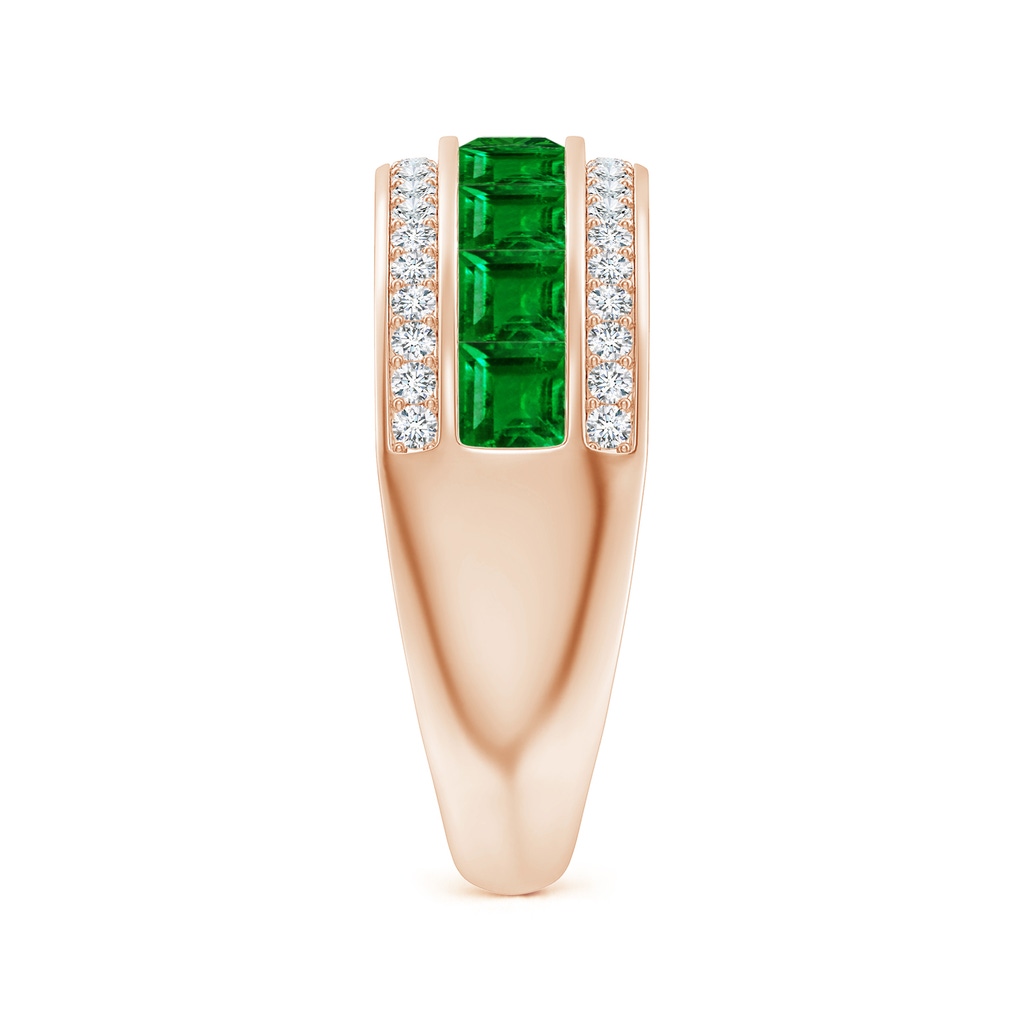 3mm AAAA Channel-Set Square Emerald and Diamond Half Eternity Band in Rose Gold Side-2